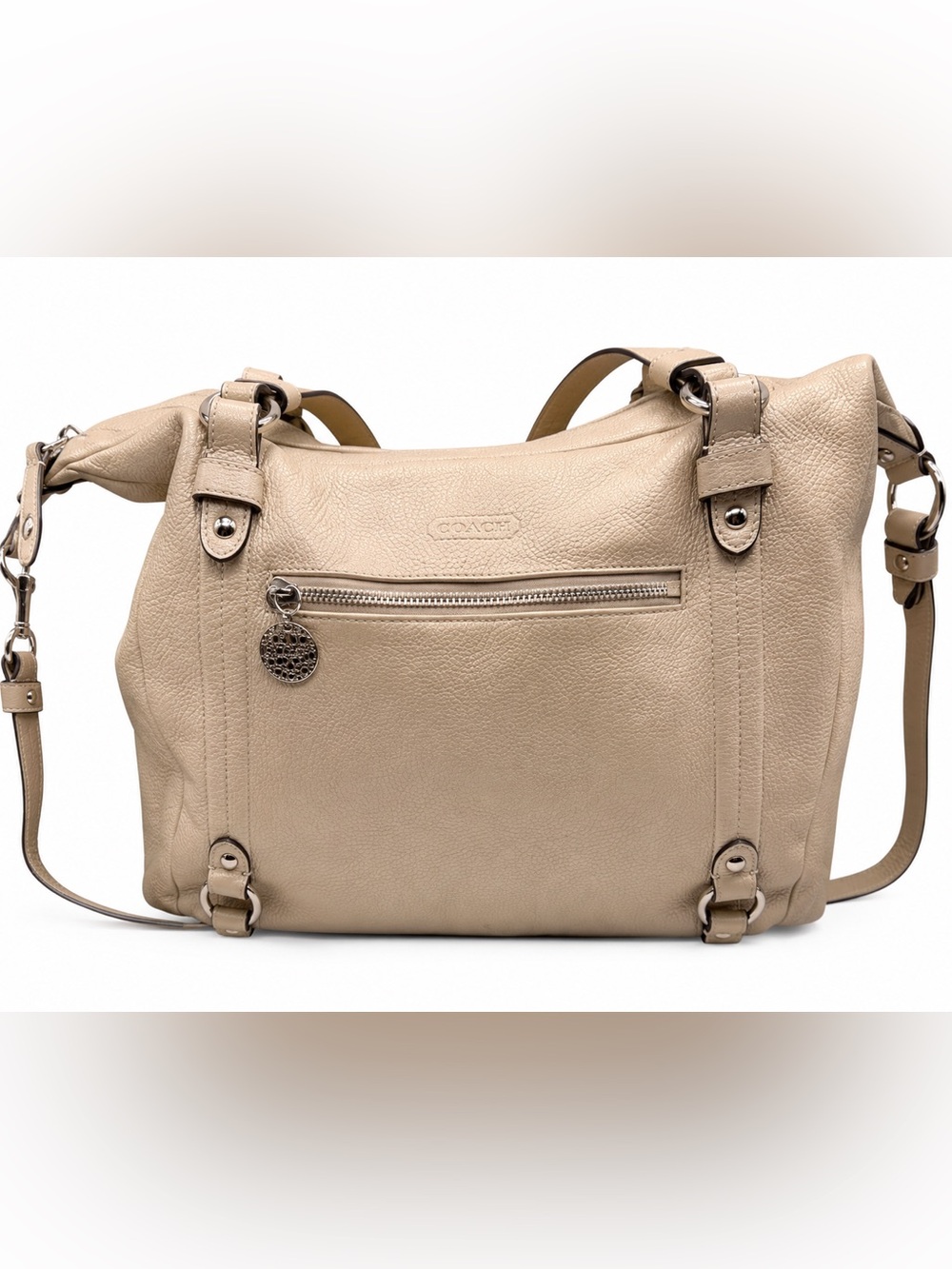 Coach Pebbled Leather Hobo Shoulder Bag Pearl Beige Crossbody F17566